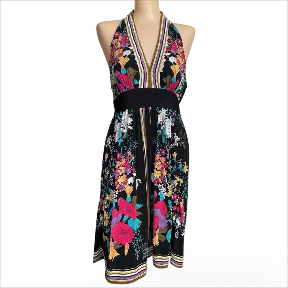 B Darlin Black Multicolor Floral Backless Halter Dress
